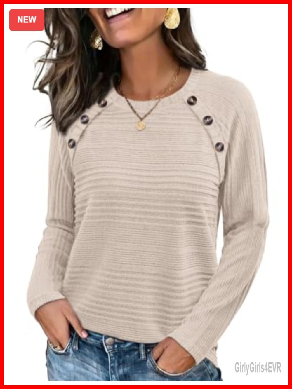 Womens Long Sleeve Tunic Top Lightweight Sweater Button Crew Neck Loose